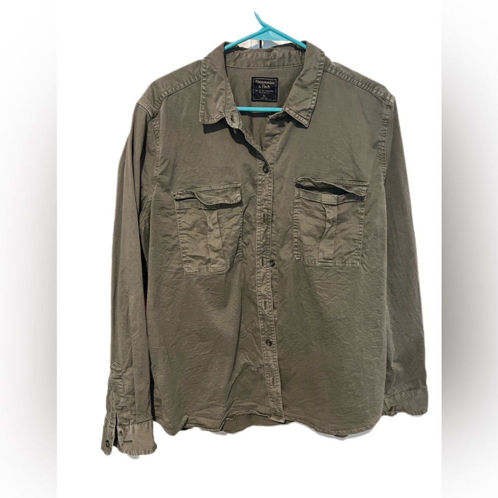 Abercrombie & Fitch Olive Green Button-Down Utility Shirt